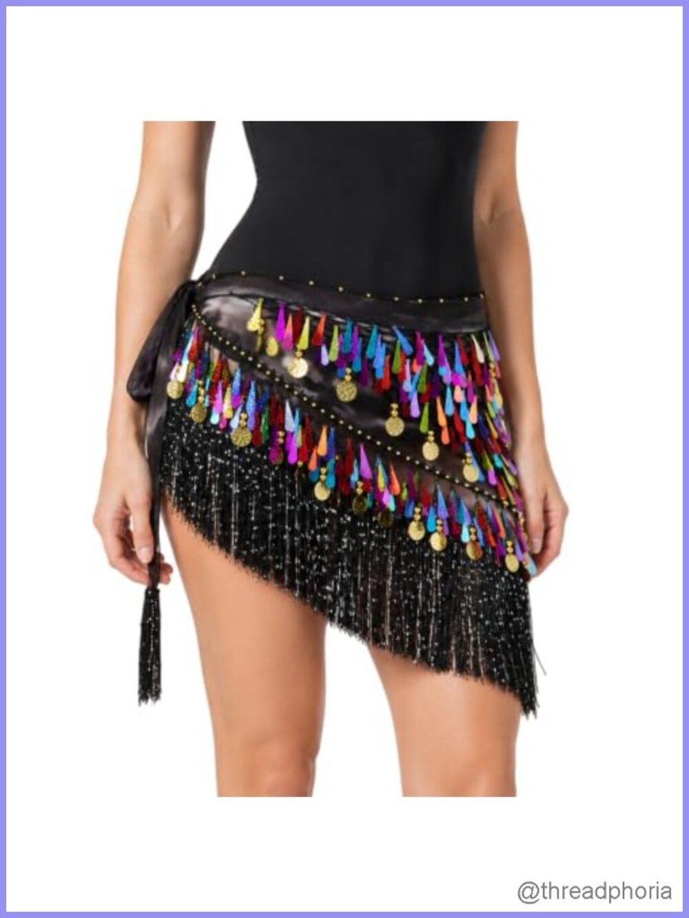 Belly Dance Hip Scarf Sequin Fringe Wrap with Coins & Tassels Costume Festival